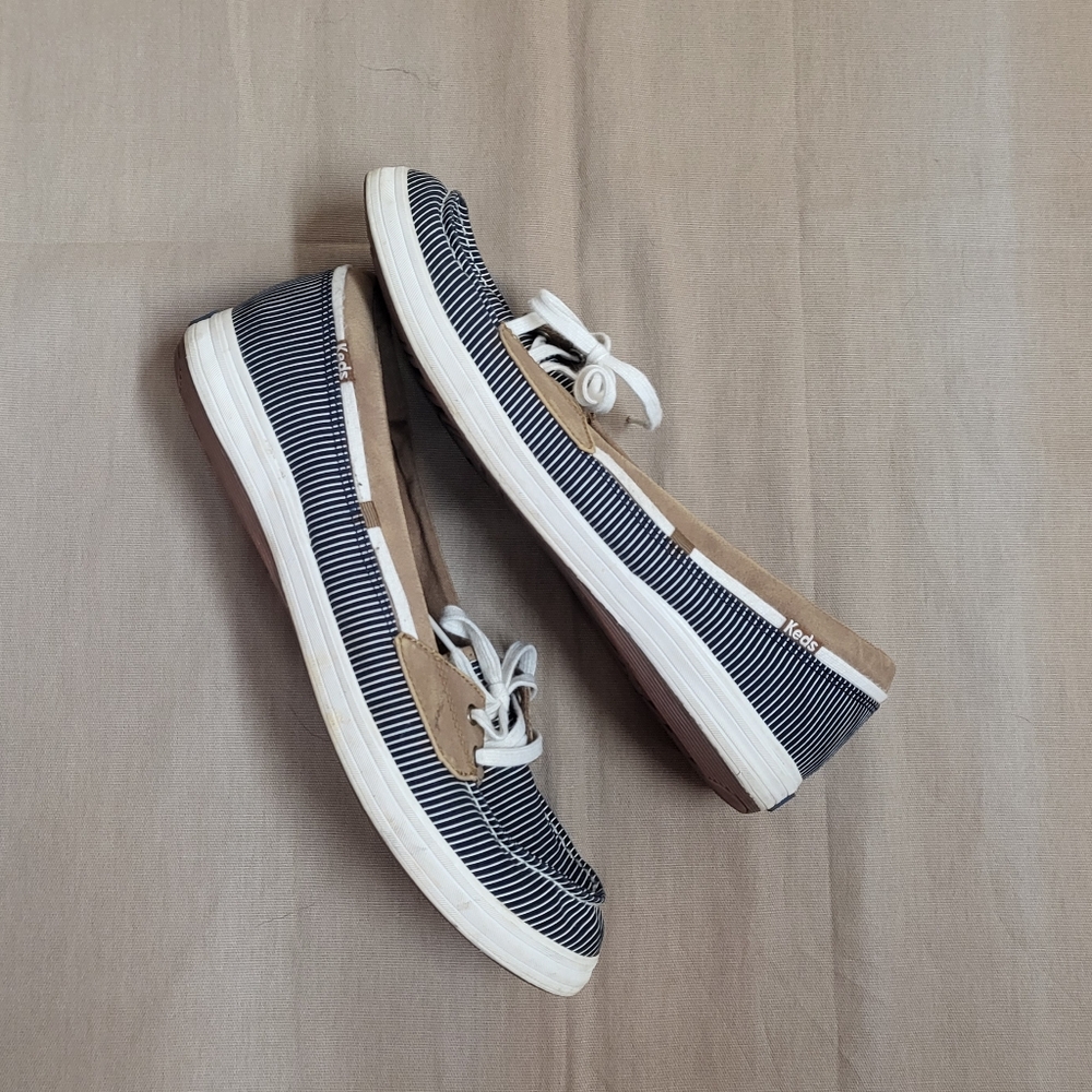 Blue and white striped keds